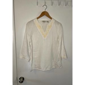 Womens Orvis linen embrodered top size 8
